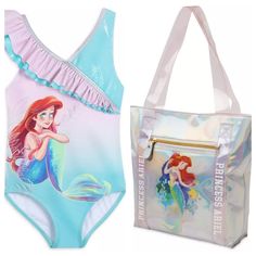 NWT Disney Store 7-8 Ariel Ruffle One-piece Swimsuit Beach Bag Set Bathing Suit Disney Swimwear For Summer Beach, Disney Swimwear For Beach In Summer, Bethany Lowe Designs, Johanna Parker, Raz Imports, Swimsuit Beach, Bethany Lowe, Christopher Radko, Kurt Adler