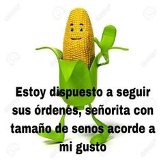 an image of a funny corn on the cob with caption for spanish words