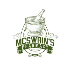 the logo for mcswrin's pharmacy with a mortar and mortar in it