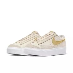 Nike Blazer Low Platform "Platform Pale Ivory/White/Saturn Gold" Women's Shoe - Hibbett | City Gear Adidas Platform Sneakers, Nike Blazer Low, Rainbow Sneakers, Nike Brown, Blazer Low, Dad Sneakers, Women Platform Shoes, Nike Blazer, Nike Shoes Women