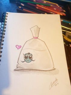 a drawing of a bag with eyes on it