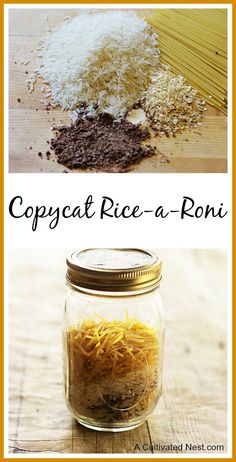 two pictures with the words copycat rice - a - roni