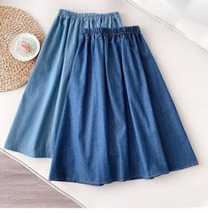 Vintage A-Line Knee Length Denim Skirts – Tomscloth Solid Denim Summer Skirt, Table Measurements, Denim Skirts Knee Length, Denim Skirts, Waist Length, Buy Vintage, Denim Skirt, Outfit Of The Day, Knee Length