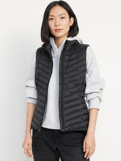 Narrow-Channel Puffer Vest | Old Navy Quilted Puffer Vest, Pajamas Gift, Puffy Vest, Standing Collar, Workout Outfits, Navy Jackets, Navy Fashion, Old Navy Women, Puffer Vest