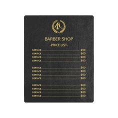 Barbershop Price List Ideas, Black And Gold Barbershop Decor, Barber Shop Price List Design, Black Barbershop, African Barbershop Signs, Barber Shop Interior, Pricing Templates, Custom Displays