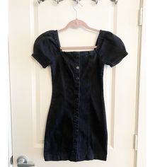 Forever 21 Black Denim Button Up Mini Dress -Button Closure -Denim -Stretch -71% Cotton -28% Polyester -1% Spandex -New/Never Worn -No Tag Fitted Mini-length Denim Dress With Buttons, Fitted Denim Dress With Buttons In Mini Length, Fitted Denim Dress With Buttons, Mini Length, Dark Wash Mini Dress With Button Closure, Fitted Trendy Denim Dress With Button Closure, Fitted Denim Dress With Button Closure, Trendy Fitted Denim Dress With Button Closure, Black Short Sleeve Denim Dress For Spring, Trendy Dark Wash Mini Dress With Buttons