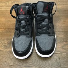 Never Worn Jordan’s! Size 5y In Boys. Gray Jordan Shoes With Laces, Gray Mid-top Leather Jordan Shoes, Gray Leather Mid-top Jordan Shoes, Gray Jordan Shoes With Round Toe, Gray High-top Jordan Shoes, Gray Low-top Synthetic Jordan Shoes, Sporty Gray Jordan Shoes With Round Toe, Casual Gray Synthetic Jordan Shoes, Gray Jordan Shoes For Streetwear