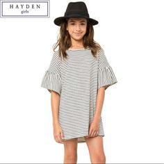 New Hayden Los Angeles Girls Grey White Striped T Shirt Boho Dress Ruffle Sleeve Size 11/12 Also Size 13/14 Available Adorable! Dress It Up Or Down! Looks Cute With A White Pair Of Converse In Fall Or Flip Flops In Summer!!! Los Angeles Girl, Trendy Pants, Striped T Shirt, Stripe Dress, Dress Store, Girls Party Dress, Kids Outfits Girls, Dresses Kids Girl, Ruffle Sleeves