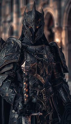 Black And Gold Fantasy Armor, Knight Side View, Knight Helmet Design, Ghost Armor, Best Armor, Black Armor, Greek Warrior, Ange Demon