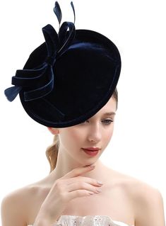 Amazon.com: Bubbmi Women Velvet Fascinator Hat, Celebrity Lady Velour Feather Top Bow Hat for Banquet Wedding Cocktail Tea Party (Velvet Navy) : Clothing, Shoes & Jewelry Feather Veil, Navy Clothing, Wedding Photography Bridal Party, Feather Top, Derby Horse, Banquet Wedding, Feather Tops, Plastic Headband