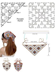 the instructions to make a crocheted bandana and matching headbands are shown