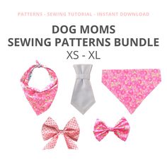 the dog moms sewing patterns bundle is shown in pink, white and grey colors