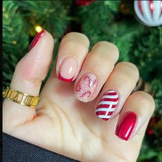 24pcs Christmas Short Square Fake Nails, French Press On Nails With Candy Cane And Red White Stripe Design, Cute False Nails For Women Girls X-Mas Nails Brand New Never Worn! Christmas Nail Stickers, Ballet Nails, Short Fake Nails, Nail Jewelry, Christmas Nail Designs, Stick On Nails, Christmas Nail