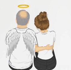 two people sitting next to each other with angel wings on their shoulders and the words, i love you so much