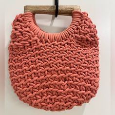 Small Coral Rope Handbag With Soft Wooden Handles. Never Used! Brand New & Perfect Condition. Smoke Free House. Pink Pouch Bags With Braided Handles, Trendy Pink Beach Bag For Everyday, Trendy Pink Everyday Beach Bag, Pink Rectangular Hobo Bag With Braided Handles, Casual Pink Crochet Bag For Daily Use, Casual Pink Handmade Shoulder Bag, Trendy Pink Crochet Tote Bag, Handmade Pink Hobo Shoulder Bag, Pink Shoulder Bag With Braided Handles For Daily Use