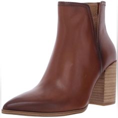 New In Box Steve Madden Darryn Bootie In Size 7 Brown Snip Toe Booties For Fall, Fall Brown Snip Toe Booties, Brown Snip Toe Heeled Boots With Stacked Heel, Brown Snip Toe Boots With Stacked Heel, Brown Boots With Stacked Heel And Snip Toe, Brown Pointed Toe Boots For Work, Brown Boots With Reinforced Block Heel, Cognac Leather Pointed Toe Boots, Cognac Leather Boots With Pointed Toe