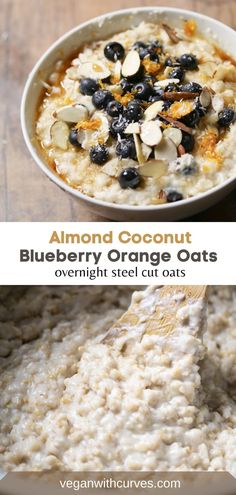 blueberry orange oatmeal with almonds in a bowl