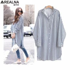 Long Shirt Outfits, Woman Blouse Casual, New Kurti Designs, Striped Shirt Women, Cardigan Oversized, Linen Shirts, Travel Outfits, Oversized Tunic, Muslimah Fashion Outfits