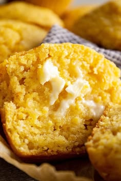 the best homemade cornbread muffins with cream cheese on top is cut in half