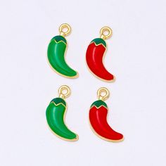 **Get this Charm for FREE with the purchase of any charm bracelet  Good for charm bracelets, handbag charms, zipper pulls, and pendants, key rings, keychains and earrings. Enameled Red or Green Chili Pepper Charm.  Goldplated, hollow back. Messures 3/4 x 1/4.  Zinc alloy, lead-free. Comes with jump ring not pictured.    All items in stock and ships from Tennessee. Free Shipping Green Charms With Lobster Clasp For Gift, Red Enamel Jewelry With Charms, Red Dangle Charms With Lobster Clasp, Enamel Dangling Charms For Gifts, Novelty Red Charms Jewelry, Red Novelty Jewelry With Charms, Novelty Red Jewelry With Charms, Green Chili Peppers, Green Charms