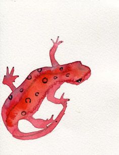 a watercolor painting of a red gecko