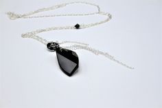 Long sterling silver chain with black Swarovski crystal pendant. Very elegant necklace. The chain is very beautiful, 34inces/86cm. The black pendant is 1,5inches/4cm, beautiful and shiny. The little connector is Swarovski crystal also. Very simple, elegant and feminine necklace, perfect for business and professional women.  You can wear it all day long in your office, at a speciql dinner or on a business trip as well.  All my items are personally designed, handmade, with a lot of love, enthusiasm and all my positive energy from my heart. My primary goals are to bring joy and beauty into your life.  You deserve it, Ladies! Please, treat this precious piece with love. As with any fine jewelry, take care and remove your pieces before showering/bathing, swimming, exercising or any use beyond l Business Professional Women, Feminine Necklace, Word Necklace, Layered Chains, Cameo Necklace, Long Chain Necklace, Elegant Necklace, Black Pendant, Business Trip