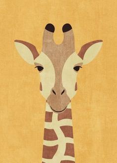 a giraffe's head is shown on a yellow background with brown and white stripes