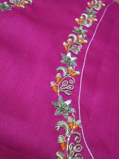 Simple Neck Line Maggam Work, Zardosi Embroidery, Simple Work, Maggam Works, Simple Embroidery Designs, Kurti Embroidery Design, Hand Work Blouse, Handmade Embroidery Designs