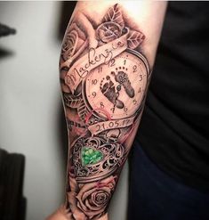 a person with a clock tattoo on their arm