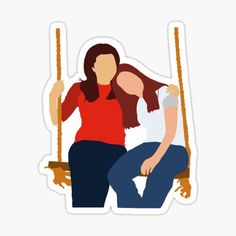 two women sitting on a swing sticker