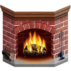 an image of a brick fireplace with fire and logs on it for $ 8 99