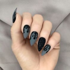 Punk Nails, Gothic Nails, Drip Nails, Goth Nails, Gray Nails, Dark Nails, Halloween Nail