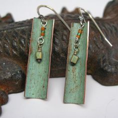 Urban Southwest Style Copper Earrings | Etsy Rustic Brass Earrings With Patina, Rustic Bronze Earrings With Patina, Rustic Bronze Patina Earrings, Rustic Copper Earrings In Rust Color, Rustic Copper Earrings With Ear Wire, Rustic Hand Forged Adjustable Earrings, Rustic Rust-colored Copper Earrings, Artisan Rust-colored Nickel-free Jewelry, Artisan Rust Color Nickel-free Jewelry