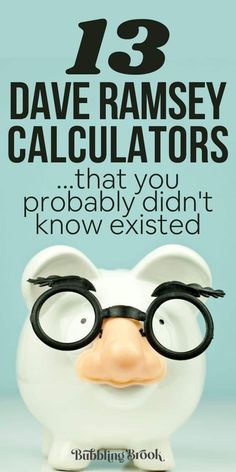 a white pig with glasses on it's head and the words 13 dave ramsey calculators that you probably didn't know existed