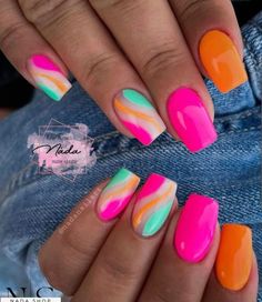 Pink Orange And Blue Nails, Cruise Nails, Classic Nail, August Nails, 2024 Nails, Stunning Nail Designs, Sassy Nails, Professional Manicure, Nail Drills