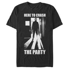 Michael Myers is looking extra terrifying across the front of this Halloween-themed Men's T-Shirt along with the phrase "Here to Crash the Party." Size: XL.  Color: Black.  Gender: male.  Age Group: adult.  Pattern: graphic. Halloween Franchise, Party Graphic, Mens Halloween, Halloween Ii, Halloween Men, Michael Myers Halloween, Mens Graphic T, Halloween 2, Halloween Fashion