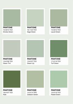 pantone's green paint colors are shown in the color chart for each room