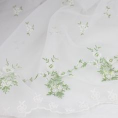 Lace Fabric Ivory Organza Green Floral Exquisite Embroidery - Etsy UK Lace Top Wedding Dress, Pink Green Wedding, Veil Lace, Beaded Lace Fabric, Floral Wedding Dress, Tulle Flowers, Embroidered Lace Fabric, Wedding Lace, Lace Bridal