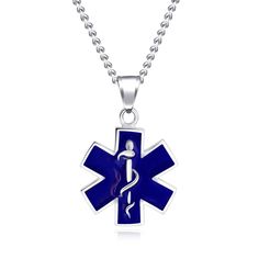 PRICES MAY VARY. Metal: Expertly handcrafted with stainless steel in fine polished finish, hypoallergenic and durable, an exquisite piece of jewelry perfect match for daily wear. Pendant Size: 1.02" x 1.02"; Chain Length: 57cm/22.4inch + 5cm/1.96icnh Stainless Steel Medical Alert Pendant Necklace- A pendant with a blue symbol of medical. EMT First Responder Symbol is the Star of Life. Usage: Suitable for personal wearing or unique gifts for your friends and family, as well as for yourself. Wrapp Hypoallergenic Stainless Steel Round Pendant Jewelry, Symbolic Personalized Stainless Steel Jewelry, Personalized Symbolic Stainless Steel Jewelry, Hypoallergenic Stainless Steel Jewelry, Hypoallergenic Stainless Steel Pendant Charm Necklace, Symbolic Stainless Steel Jewelry With Polished Finish, Symbolic Hypoallergenic Stainless Steel Jewelry, Blue Nickel-free Stainless Steel Jewelry, Blue Stainless Steel Nickel-free Jewelry