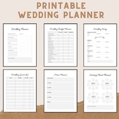 the printable wedding planner is shown on top of a piece of brown paper