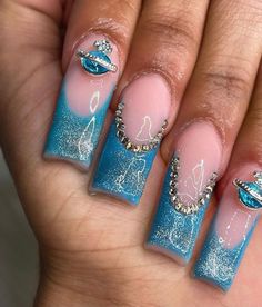 Light blue Vivienne Westwood nail charms Etsy Short Nails With Charms, Nails Plain, Acrylic Short Nails, Nails With Charms, Nails Charms, Nails Oval, Westwood Vivienne, Infinity Nails, Nails Chrome