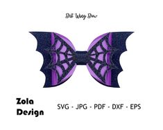 an image of a purple and black bat wings with the words zola design on it