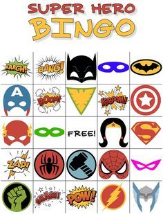 an image of superhero party game with free printables on the front and back