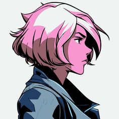 an anime character with pink hair and black jacket