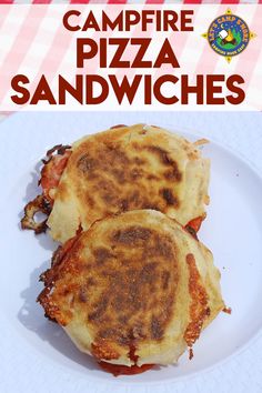 two pizzas sitting on top of a white plate next to a red and white checkered table cloth