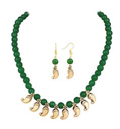 Buy JFL - Jewellery for Less Gold Plated Floral Leaf Collection Dark Green Onyx Stone Necklace Set for Women at Amazon.in Leaf Collection, Green Onyx Stone, Stone Necklace Set