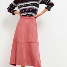 Viscose, Mac Silhouette, Side Zip, Machine Wash. Never Worn, Tags On. Pink Fall Midi Skirt, Pink Midi Skirt For Fall, Relaxed Pink Skirt For Fall, Pink Long Skirt For Fall, Long Pink Skirt For Fall, Fall Pink Pleated Skirt, Midi Circle Skirt, Jacquard Midi Skirt, Navy Mini Skirt