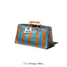 "This fabric is often seen in India and is widely used throughout for bags and storage. I have never found any surplus of this material in good condition to repurpose or in a good combination of colors. One day, I saw very large and very vibrant storage bags hauling goods through the airport in Mumbai. It took me a yea Striped Bags, Orange Bag, Storage Bags, Repurpose, Blue And Green, Recycled Plastic, Ultra Violet, I Saw, Mumbai