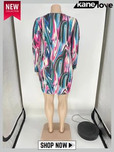 Sexy Printed V-neck Plus Size Dress Without Belt Plus Size Dress, Plus Size, V Neck