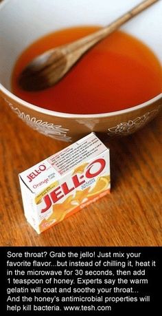 Honey Jello for a Sore Throat For Sore Throat, Throat Remedies, Sore Throat Remedies, Diy Remedies, Natural Cough Remedies, Cough Remedies, Cold Remedies